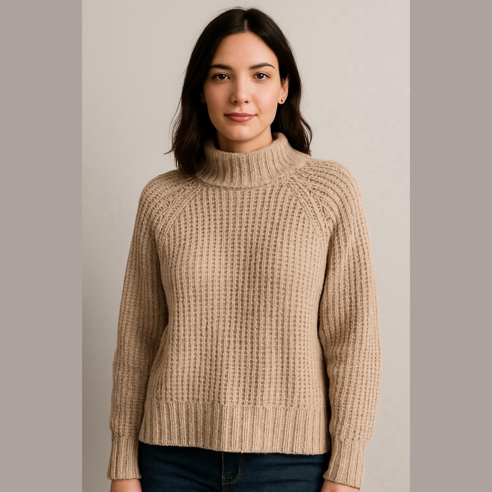Women's bella dahl Beige Ribbed Turtleneck Sweater XS